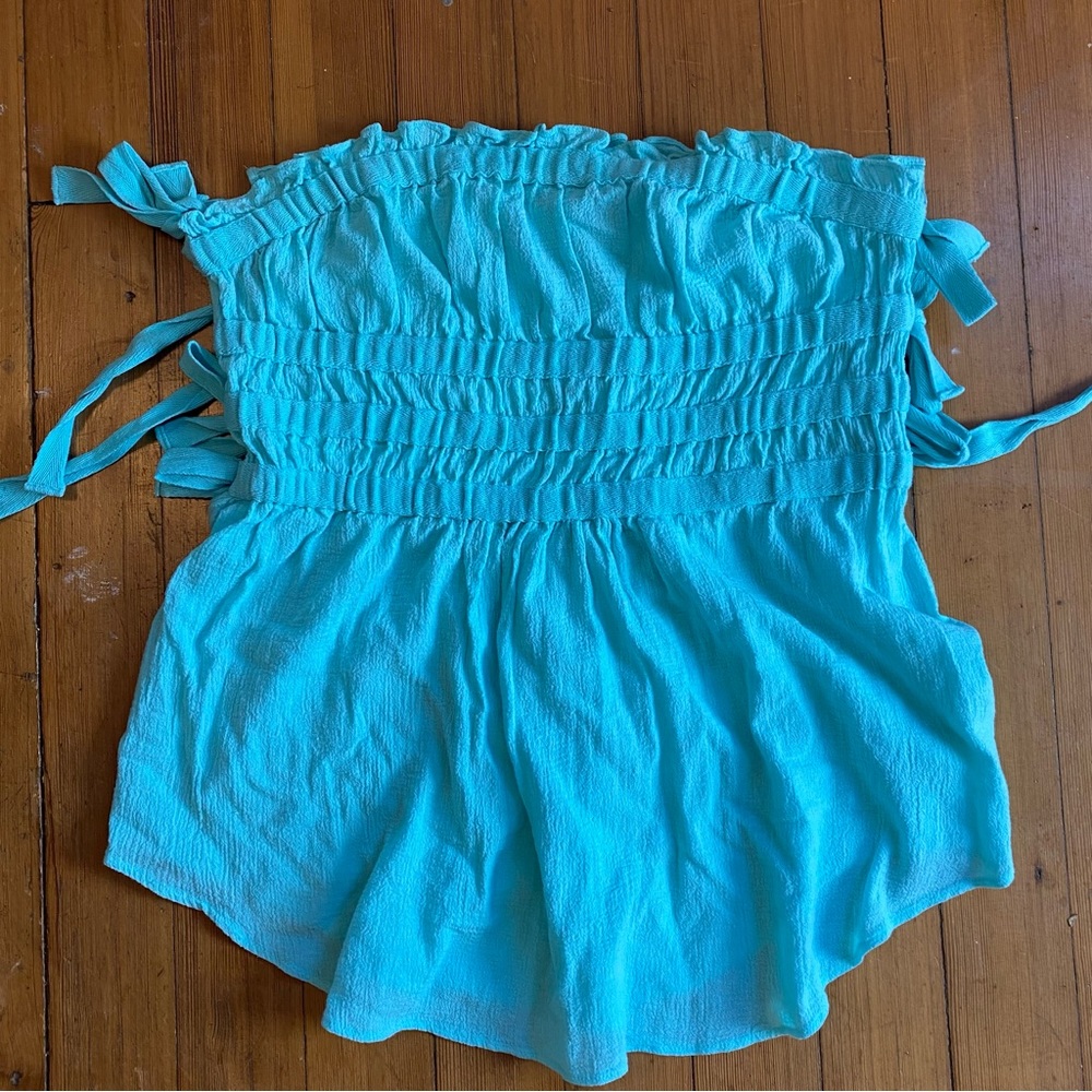 Free People Jens Pirate Booty Blue Tie Terry Strapless Top XL